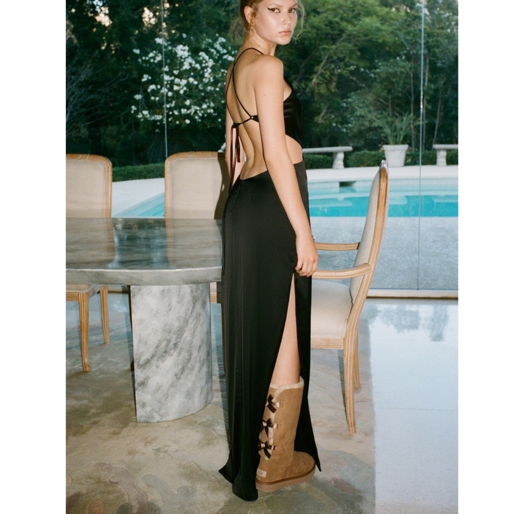 NWT Ronny Kobo Marietta Satin Backless Maxi Dress
